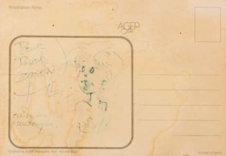 RIMO - lot 217 - Dessin dédicacé pour Pascal Zanon sur une carte de vÅ“ux