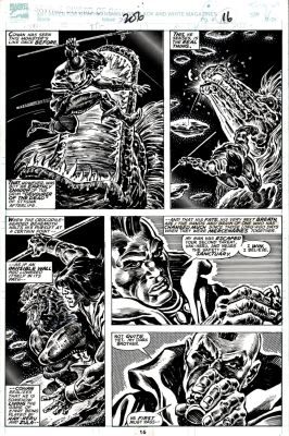 Ernie Chan, John Buscema | Savage Sword of Conan #206 P 16 (Awesome Conan Battle Page As Giant Serpent Almost Eats Him!) 1992 | Romitaman