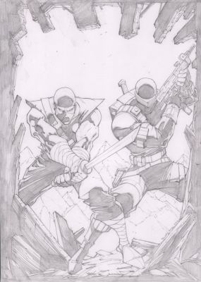 Mike Bowden | G.I. Joe Pencil Zeck Cover Re-Creation - Snake Eyes & Storm Shadow - Signed | Anthony’s Comic Book Art
