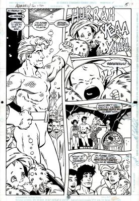 Brad Vancata, Kirk Jarvinen | Aquaman: Time And Tide #4 P 5 Half Splash (Aquaman, Mera, Their New Baby, Aqualad, & Aquagirl!) 1993 | Romitaman