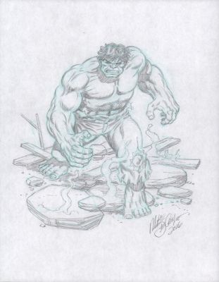Mike Decarlo | Hulk in the Rubble Full Figure Pencil Art - Signed - 2016 | Anthony’s Comic Book Art