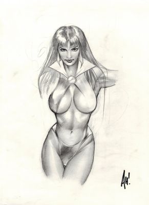 Adam Hughes | 1993 Sketch Book 11 X 14 Inch, Sexy Very Detailed Vampirella Concept Character Design, with Photo of Adam Hughes Signing Actual Artwork! | Romitaman