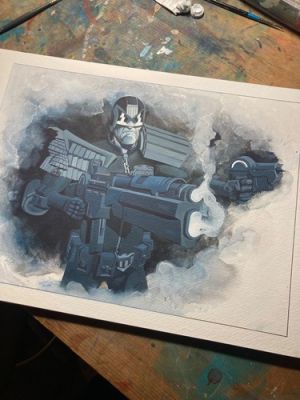 judge dredd original art, Lee Carter A3 watercolour and sketch