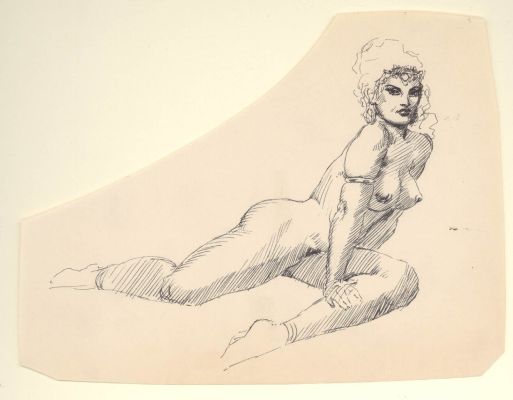Roy Krenkel | Great Krenkel Ink Sketch of Nude Woman on Floor - Frazetta Collaborator | Koch Comic Art