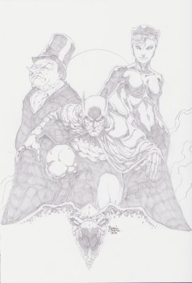 Batman, Cat Woman, Penguin Detailed Pencil Commission - Signed 2019 | Anthony’s Comic Book Art