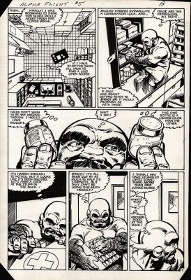 John Byrne | Byrne, John - Alpha Flight #5 Pg 3, Puck At a Clinic Following an Attack 1983 | Cool Lines Art