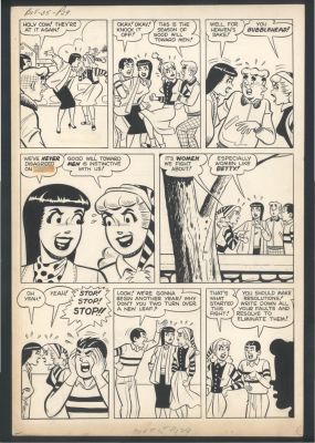 Dan Decarlo | Decarlo Large 1958 Archie Art - 2Nd Issue of Decarlo Being Primary Artist - Betty And Veronica Fight Over Archie While Reggie And Archie Try To Separate Them Issue Betty And Veronica # 35 Page 29 | Koch Comic Art