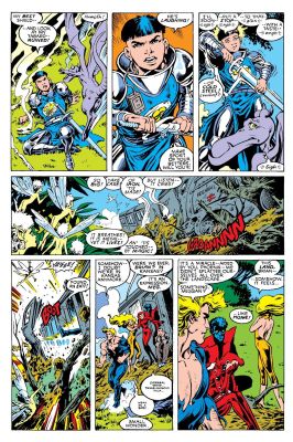 Alan Davis, Paul Neary - Excalibur #12 P 6 (Lockheed, Capt. Brittain, Meggan, Rachel, Nightcrawler, Professor Stuart. Prince William!) 1989