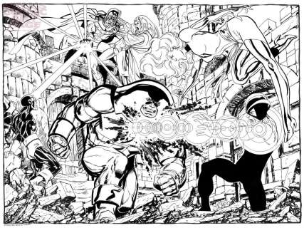John  Byrne - Uncanny x-men vs magento + juggernaut large commission original art (2010)