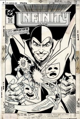 Todd McFarlane Tony Dezuniga - Infinity, Inc. #32 Cover (Great McFarlane Battle Cover with Brainwave Battling Jade with a Giant Psycho Pirate Smiling in Back!) 1986