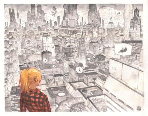 HENRICHON NIKO - Double planche originale 42-43 de Spectateurs