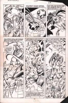 Al Milgrom, Joe Sinnott | Avengers #245 P.21 - Cap & Wanda Vs Alien Monster - 1984 | Anthony’s Comic Book Art