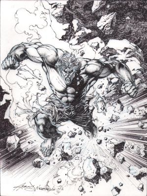 Rudy Nebres | Hulk Full Figure Smashing Detailed Commission - Signed | Anthony’s Comic Book Art