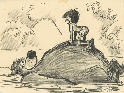 LE LIVRE DE LA JUNGLE Studio Disney 1967. Dessin de storyboard de Bill | Rossini