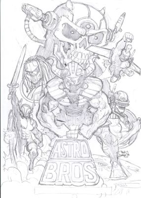 Paul Davidson – AstroBros – Nft whitepaper pinup – pencils | Berserker Art