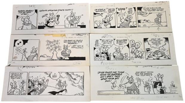 11 Chris Browne and Dick Hodgins Jr, Hagar the Horrible Daily Comic Strip Original Art, Ink on paper, eleven original… | misc / divers