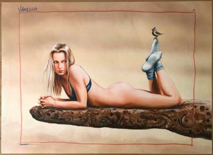 Other - Acrylschildering pin-up ’Vanessa’ - Other - (1992) | Catawiki