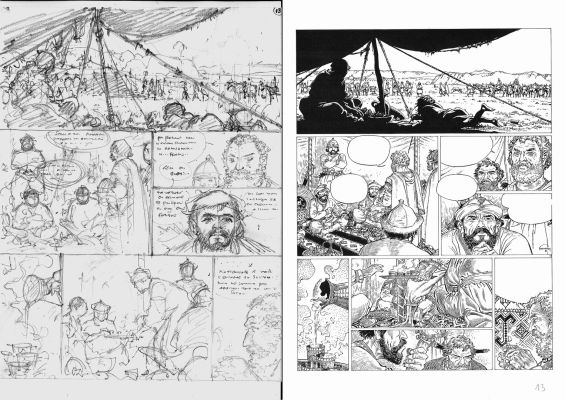 Hermann | Les tours de Bois-Maury tome 8, crayonné + tirage hélio noir de la planche 13 | Galerie OPA