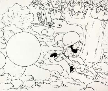 Hergé | Tintin, illustration Ã  l’encre de Chine pour un p… | Banque Dessinée