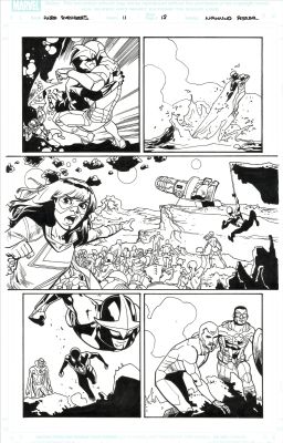 Mahmud Asrar, Mahmud Asrar | Mahmud Asrar - All-New All-Different Avengers #11 P 12 (Iron Man, Captain America, Vision, Nova, Miles Morales, Kamala Khan, And Annihilus) | ComicArtFans Classifieds