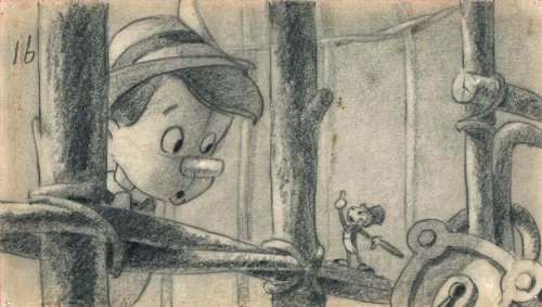 PINOCCHIO - Studio Walt Disney, 1940. Dessin de storyboard Ã  la mine de | Rossini