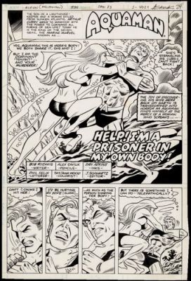 Awesome AQUAMAN Original Art - TITLE SPLASH PAGE - Alex Saviuk and Dan Adkins