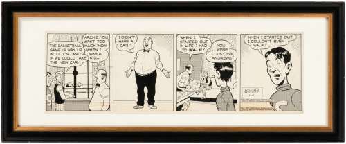 "ARCHIE" FRAMED 1947 DAILY STRIP ORIGINAL ART BY BOB MONTANA. | Hake’s