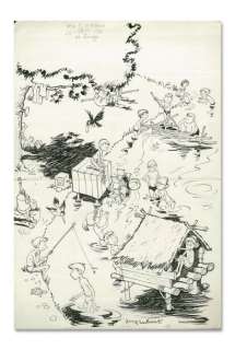 Trubert, Jean - LA BAIGNADE. Encre de Chine pour cette illustration datée