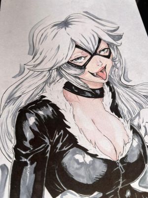 Leoartcomics(Léo Oliveira) | Black Cat Pin Up Renato 9x12 | Raremarq (Buy It Now)