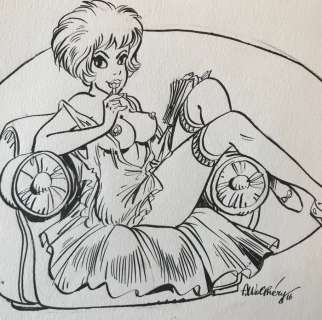 Walthéry, François - Dessin original - Natacha dans son canapé | Catawiki