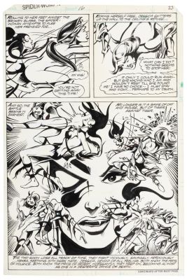 Lot 449 - Original Art * CARMINE INFANTINO * SPIDER-WOMAN #16, P. 23 * Cat-Fight with Nekra