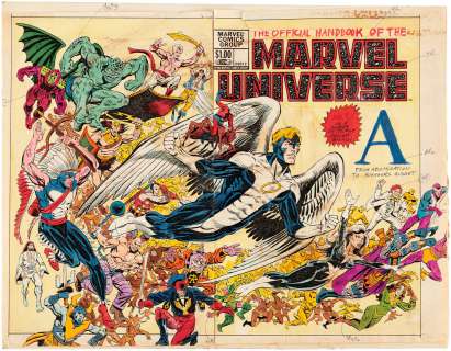 THE OFFICIAL HANDBOOK OF THE MARVEL UNIVERSE #1 & DELUXE EDITION #1 - COVERS FOR BOTH ISSUES & INTERIOR PAGES COLOR GUIDES LOT. (ANDY YANCHUS COLORIST). | Hake’s