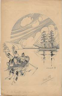 Romanzo di un Negriero - Carlo Biscaretti - illustrazione originale "Arrivederci" - EO - (1945) | Catawiki