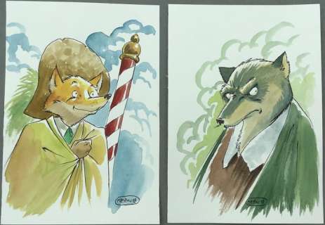 Masbou - 2x Dessin original en couleur - De Cape et de Crocs - Personnages principaux de la série    (2018) | Catawiki