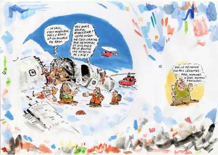 Vuillemin  - Dessin original - Crash aérien carnivore - Charlie Hebdo (2017) | Catawiki