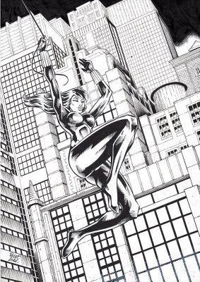 Claude Pelet | Black Widow whirling through the skyscrapers | 2DGalleries