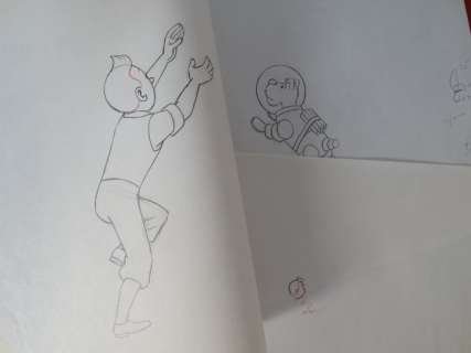 Tintin - 3 x croquis préparatoire pour film d animation - On a marché sur la lune - (années 60) - Page volante | Catawiki