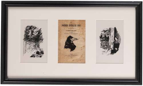 EDGAR ALLEN POE 1889 "LES POÈMES D’EDGAR POE" FRAMED FRENCH LITHOGRAPH TRIO. | Hake’s