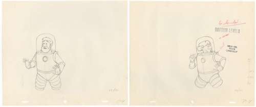 Tintin - Croquis préparatoire au crayon pour film d animation - Haddock - Tournesol - On a marché sur la lune - Page volante - EO - (1960/1962) | Catawiki