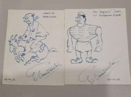 Suske en Wiske - Twee originele tekeningen door Vandersteen - Lambik als Bokkenrijder & ’vintage’ Jerom - (1975) | Catawiki
