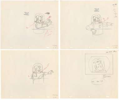 Tintin - 4x Croquis préparatoire pour film d’animation - On a marché sur la lune - Le capitaine Haddock - EO - (1960/1962) | Catawiki