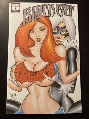 BLACK CAT MARY JANE MARVEL COMICS Sketch Cover Original Art HOT SEXY 2026 SALE! | eBay US (Buy It Now)