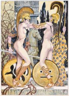 MANARA Deux amazones Aquarelle pour cette magnifique illustration. Signée. | Millon