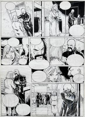 Koeniguer / Brooklyn 62ND. Planche originale n°15 de l‘album T3 "Hardcore Cop". Encre de Chine et mine de plomb signé vers 2007. TBE. 33 X 50 cm - Lot 255 :