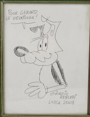 Giorgio Rebuffi (1928-2014), Le Loup Pugacioff, Dessin Au Feutre Sur Papier, Dédicacé En Haut À Gauche, Signé Et Daté Du Salon de Lucca (Espagne) En 2009, Dim. 29 X 22 Cm. | Lot 323 : | misc / divers