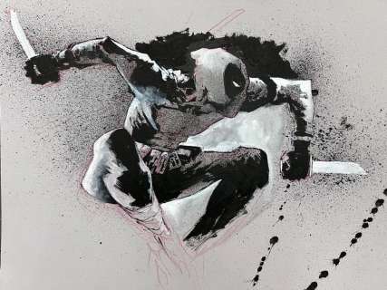 Jason Shawn Alexander | Deadpool mixed media drawing | Jason Shawn Alexander