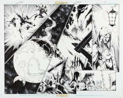 Mark Bagley, Rob Hunter, and Norm Rapmund - Justice League of America #50 Double Page Spread 14-15 Original Art (DC, 2010).