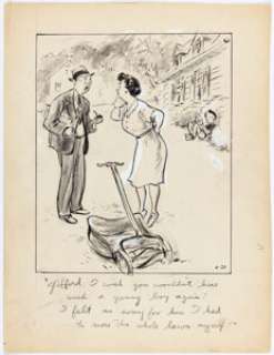 George Clark The Neighbors Single Panel Comic Strip Original Art dated 6-20 (News Syndicate Co., Inc., c. 1940s-‘50s).