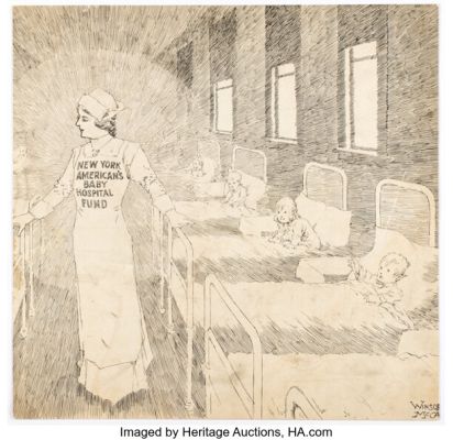 Winsor McCay "New York American’s Baby Hospital Fund" Editorial Cartoon Illustration Original Art (undated). | Heritage