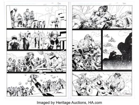 Scott Hanna [Claude St. Aubin printed blue lines] R.E.B.E.L.S. #26 Story Pages 12-13 Original Art (DC, 2011). (Total: 2 Original Art)